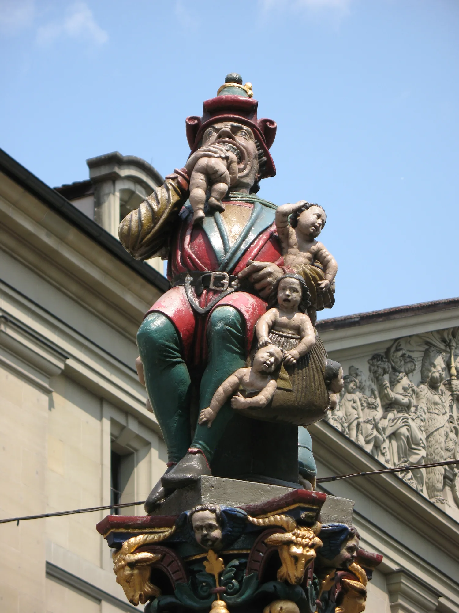 The Kindlifresserbrunnen (Child-Eater fountain) ogre figure on Kornhausplatz in Bern